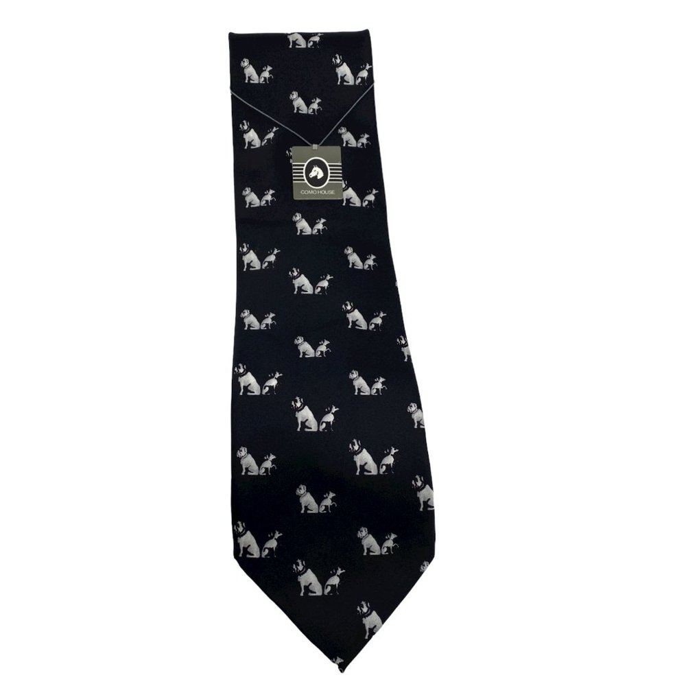 New COMO HOUSE Italy Novelty Dog Silk Black Tie